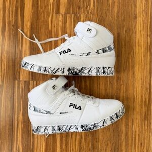 Fila White and Black Graphic High-Top Sneakers
